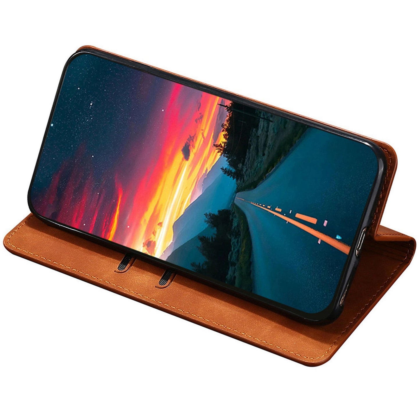 For Honor 80 SE 5G Card Slot Stand Phone Case Anti-Scratch PU Leather Skin-touch Feeling Magnetic Absorption Phone Shell