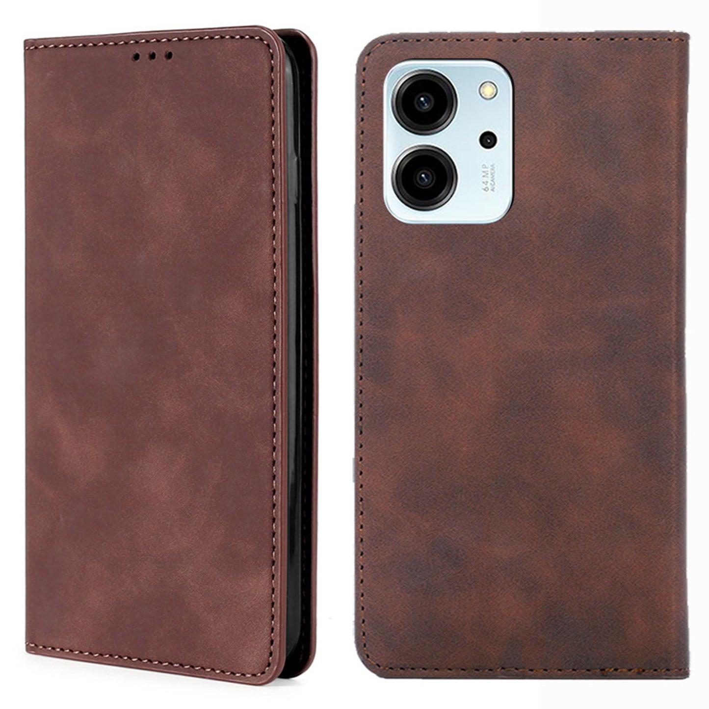 For Honor 80 SE 5G Card Slot Stand Phone Case Anti-Scratch PU Leather Skin-touch Feeling Magnetic Absorption Phone Shell