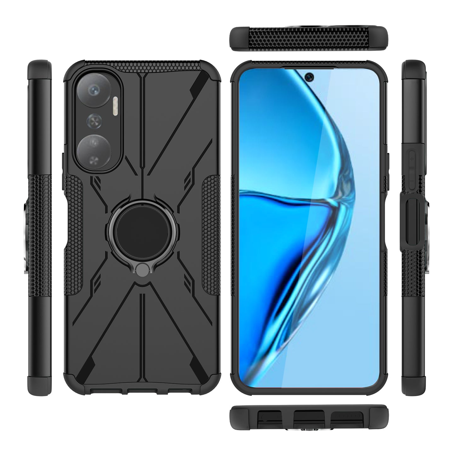 For Infinix Hot 20 4G Ring Holder Kickstand Phone Case Hard PC Soft TPU Shockproof Protective Cover