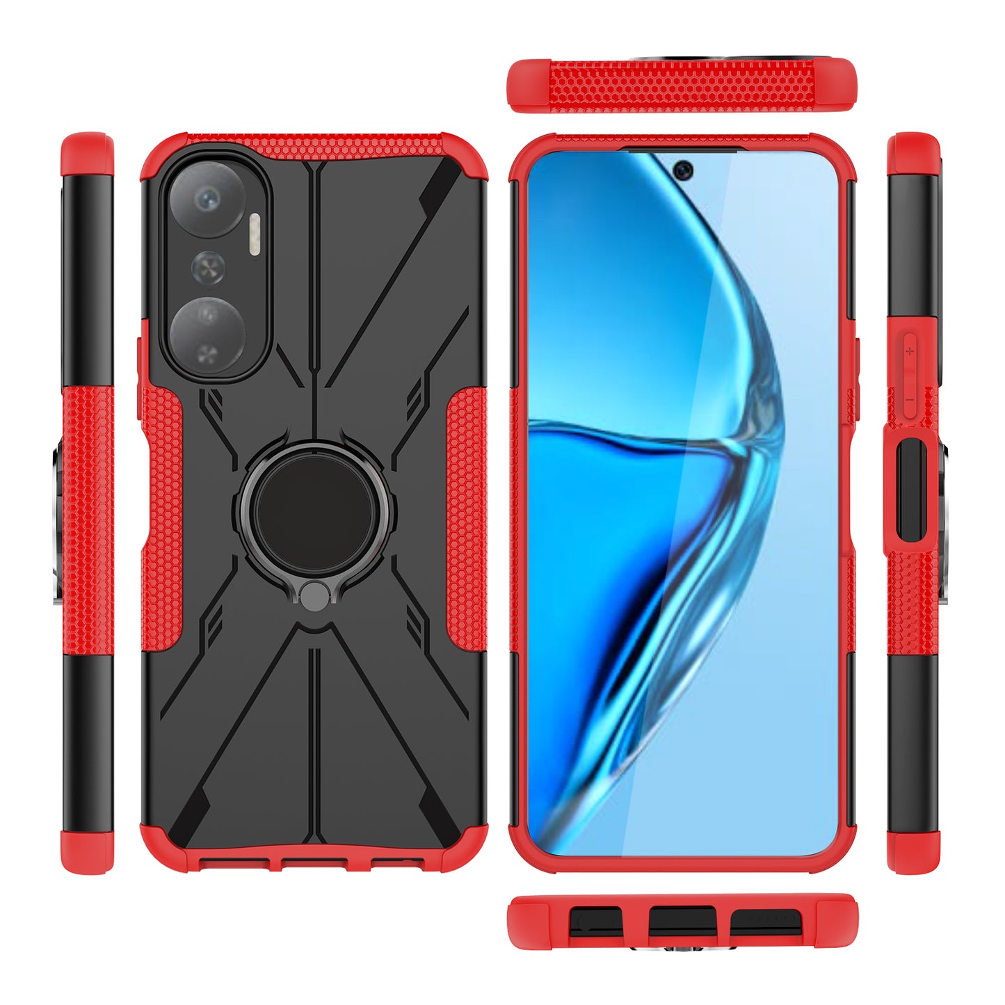 For Infinix Hot 20 4G Ring Holder Kickstand Phone Case Hard PC Soft TPU Shockproof Protective Cover