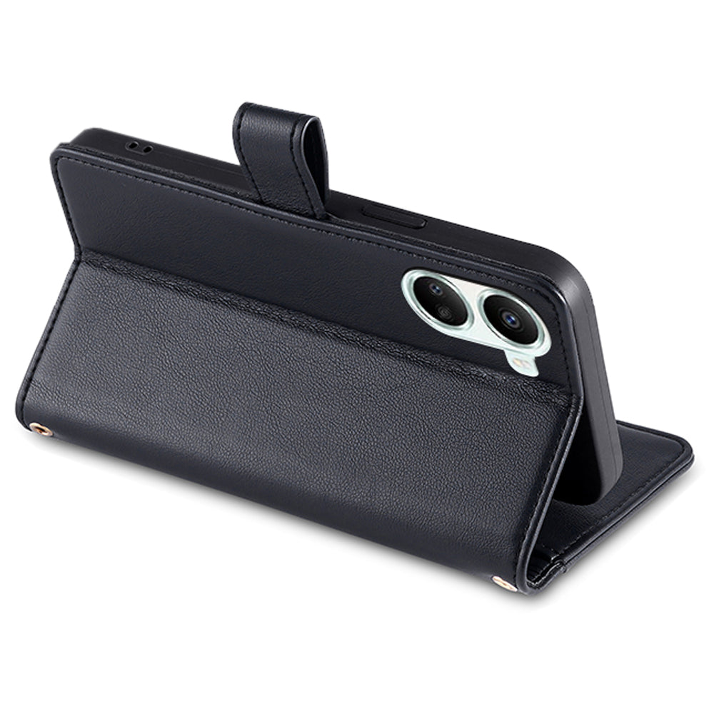 For Huawei nova 10 SE 4G PU Leather Hands-free Stand Case Zipper Pocket Card Slots Flip Phone Cover with Wrist Strap and Shoulder Strap