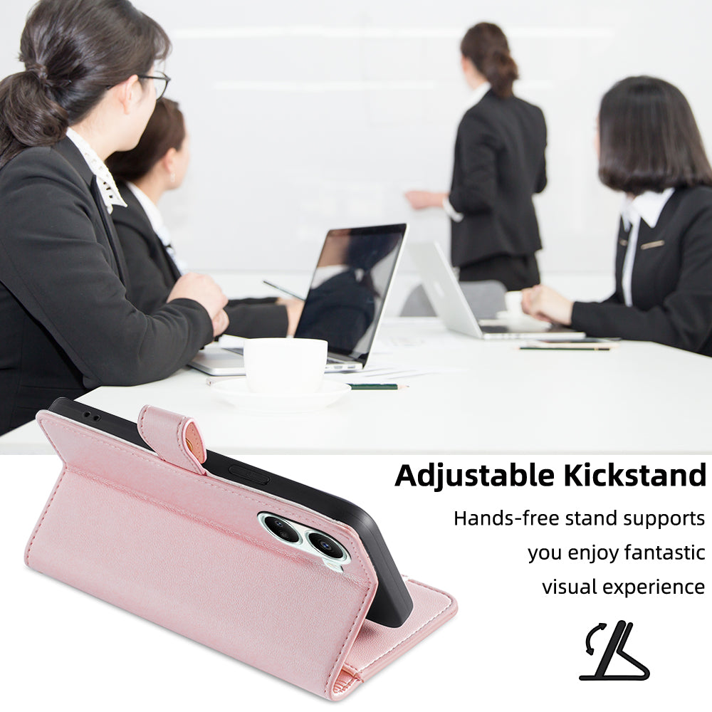 For Huawei nova 10 SE 4G PU Leather Hands-free Stand Case Zipper Pocket Card Slots Flip Phone Cover with Wrist Strap and Shoulder Strap