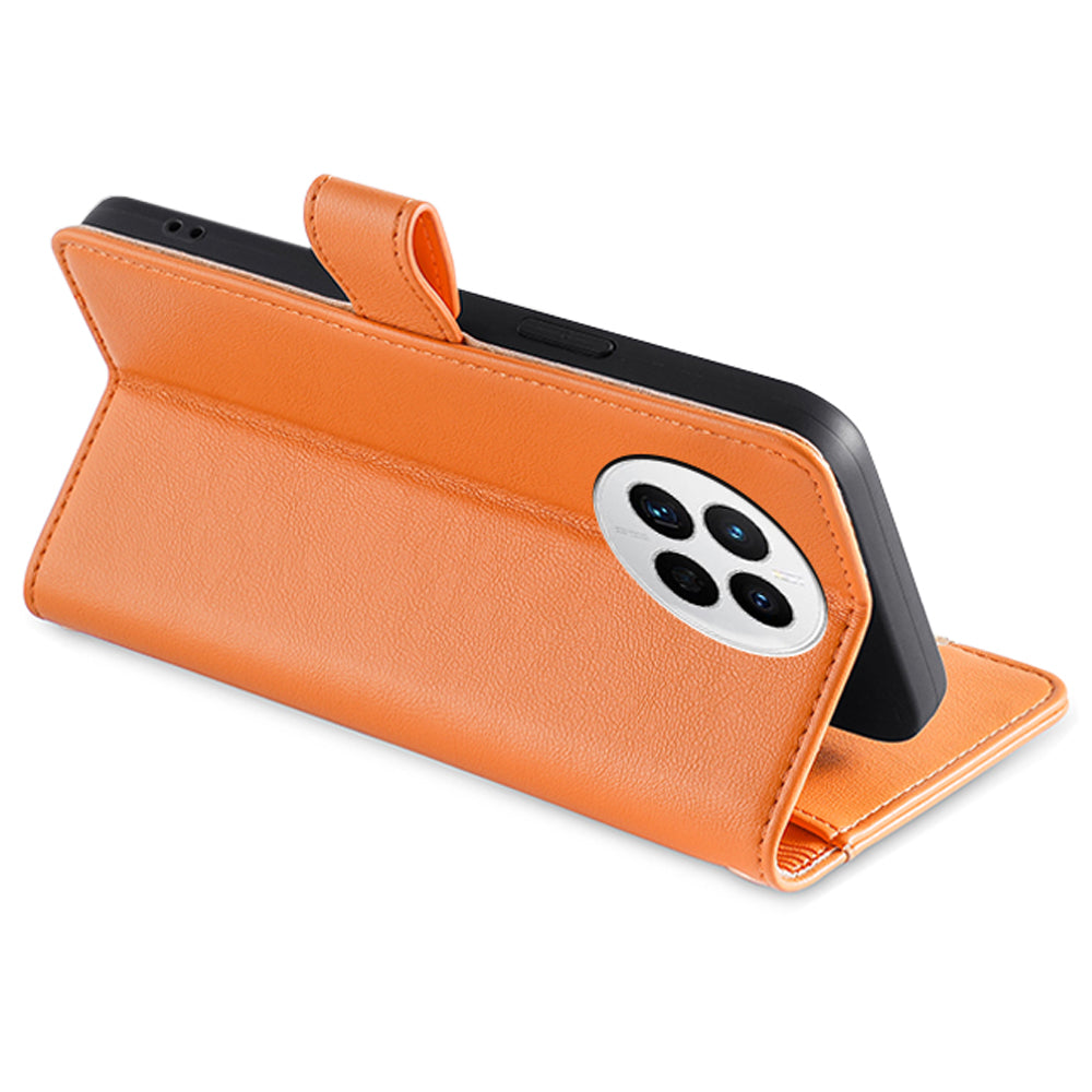 For Huawei Mate 50 4G PU Leather Hands-free Stand Case Zipper Pocket Card Slots Flip Phone Cover with Wrist Strap and Shoulder Strap