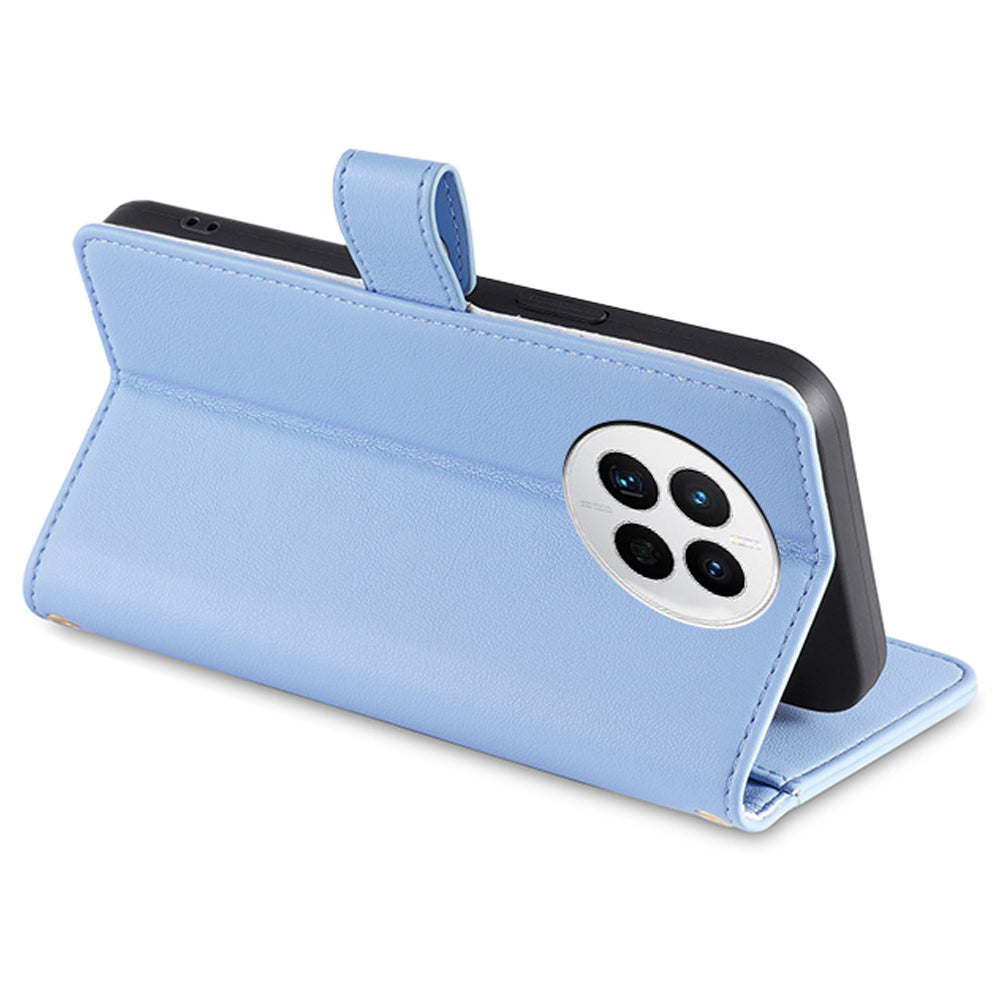 For Huawei Mate 50 4G PU Leather Hands-free Stand Case Zipper Pocket Card Slots Flip Phone Cover with Wrist Strap and Shoulder Strap