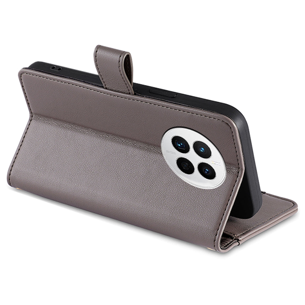 For Huawei Mate 50 4G PU Leather Hands-free Stand Case Zipper Pocket Card Slots Flip Phone Cover with Wrist Strap and Shoulder Strap