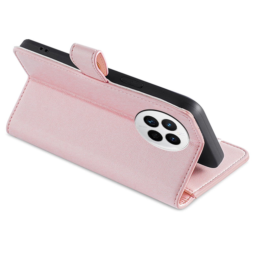 For Huawei Mate 50 4G PU Leather Hands-free Stand Case Zipper Pocket Card Slots Flip Phone Cover with Wrist Strap and Shoulder Strap