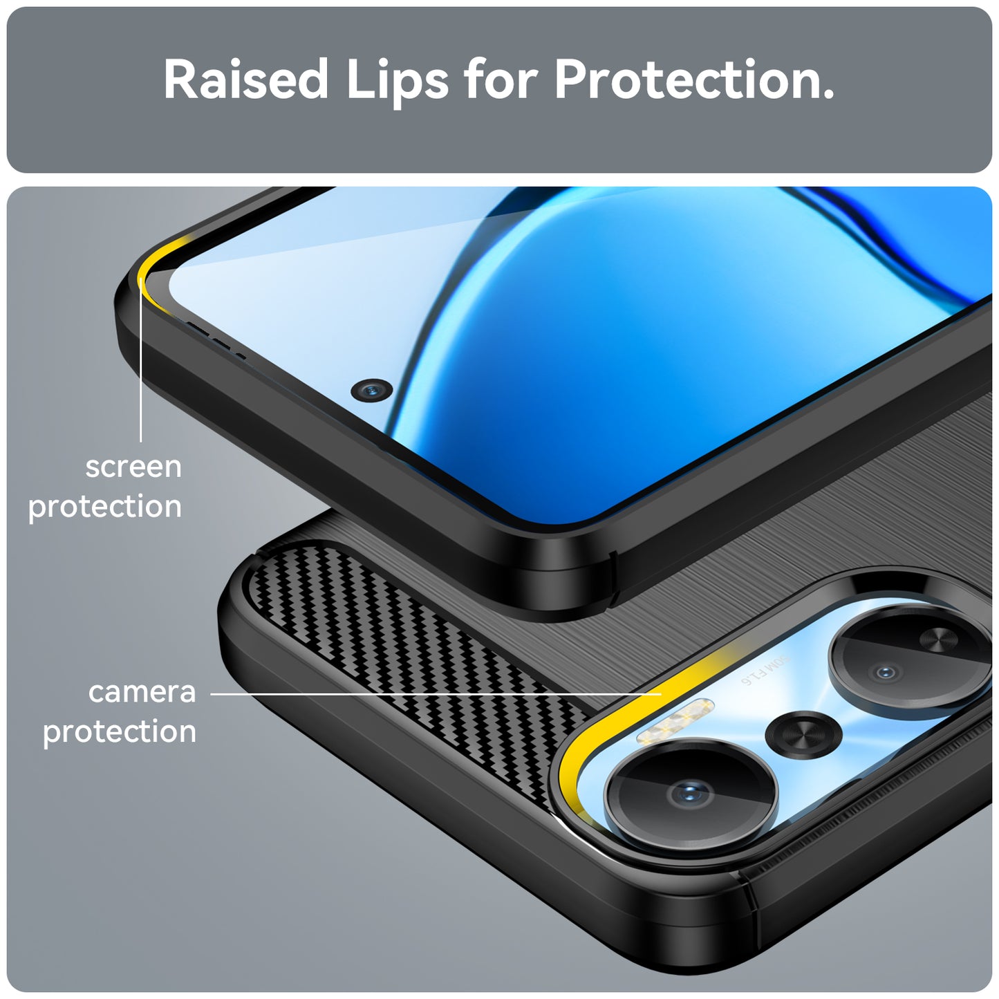 For Infinix Hot 20 4G Drop Resistant Carbon Fiber Texture Phone Case Soft TPU Brushed Surface Protective Cover