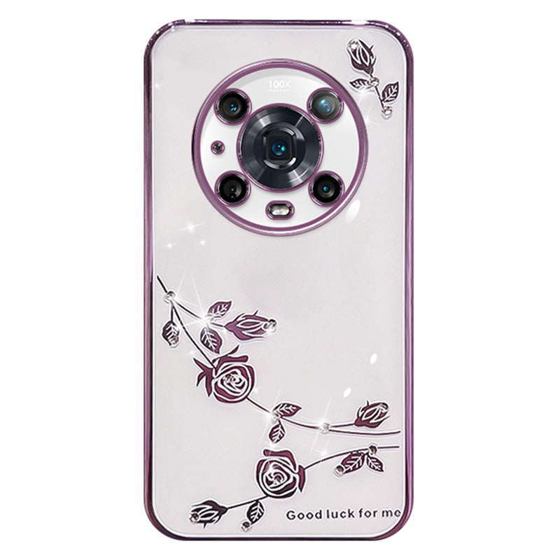 For Honor Magic4 Pro 5G Shock-absorbing Flower Pattern Phone Cover Rhinestone Decor TPU Electroplating Phone Case