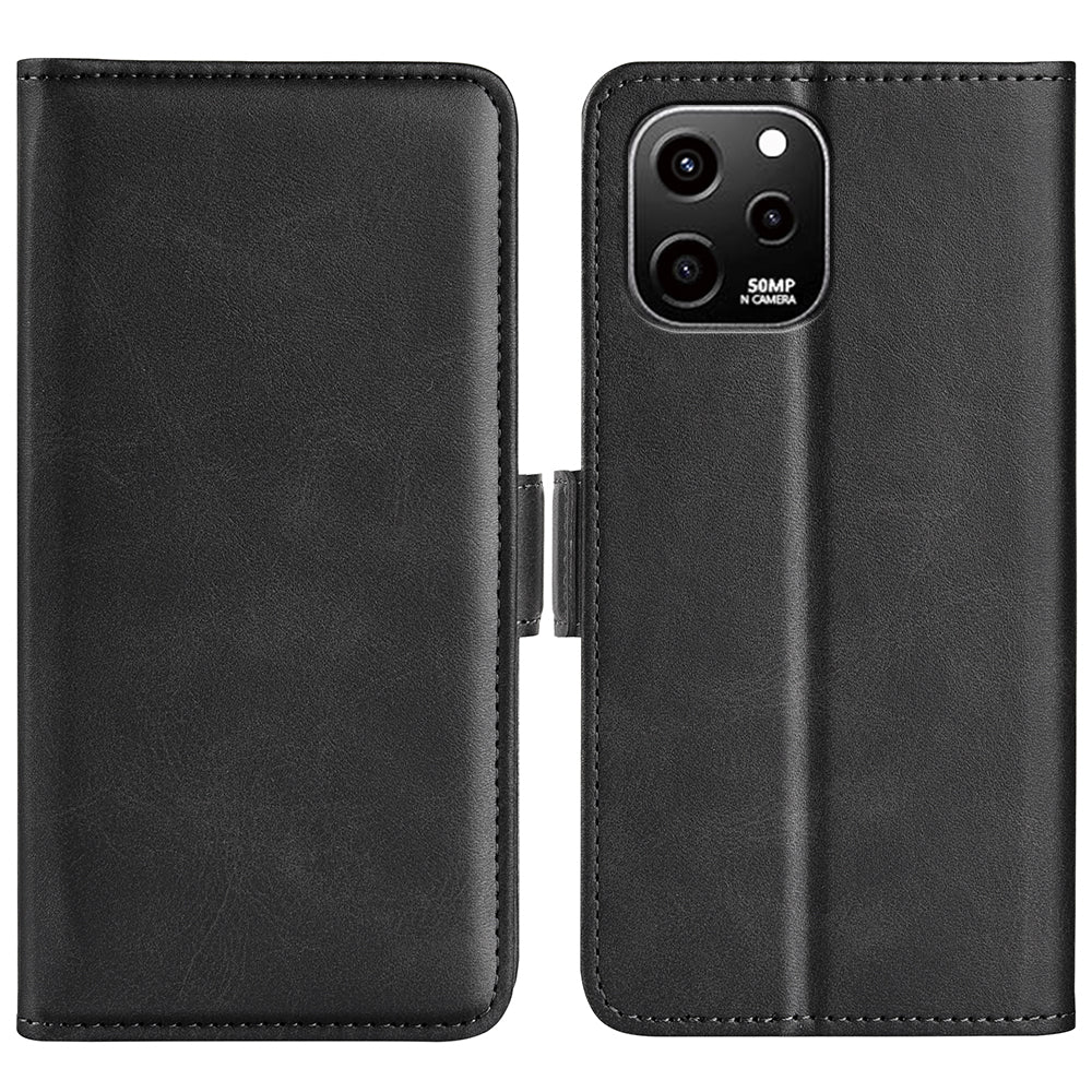 For Huawei nova Y61 4G PU Leather Cell Phone Cover Dual Magnetic Clasp Calf Texture Case Foldable Stand Wallet