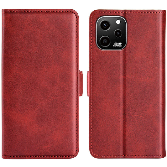 For Huawei nova Y61 4G PU Leather Cell Phone Cover Dual Magnetic Clasp Calf Texture Case Foldable Stand Wallet