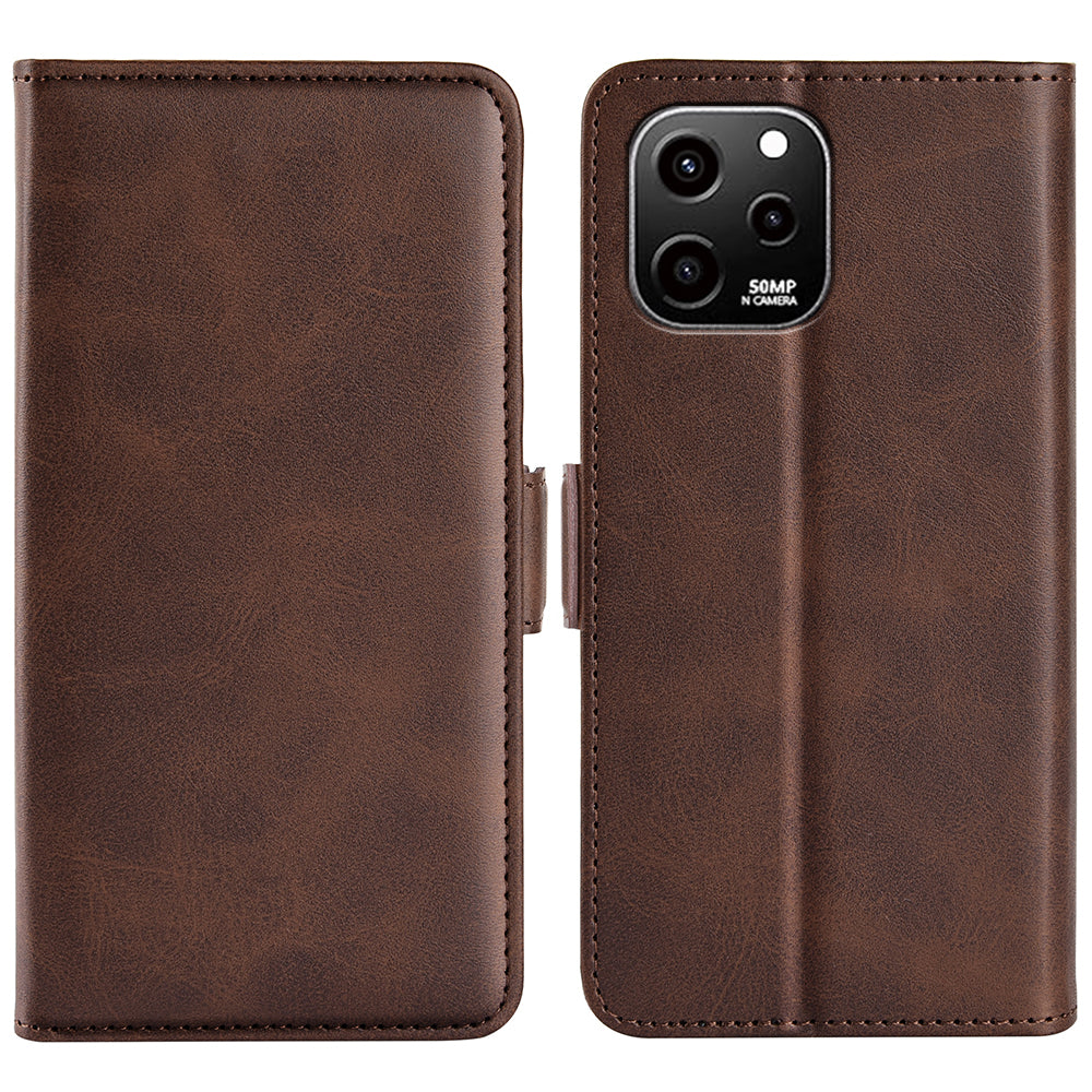 For Huawei nova Y61 4G PU Leather Cell Phone Cover Dual Magnetic Clasp Calf Texture Case Foldable Stand Wallet