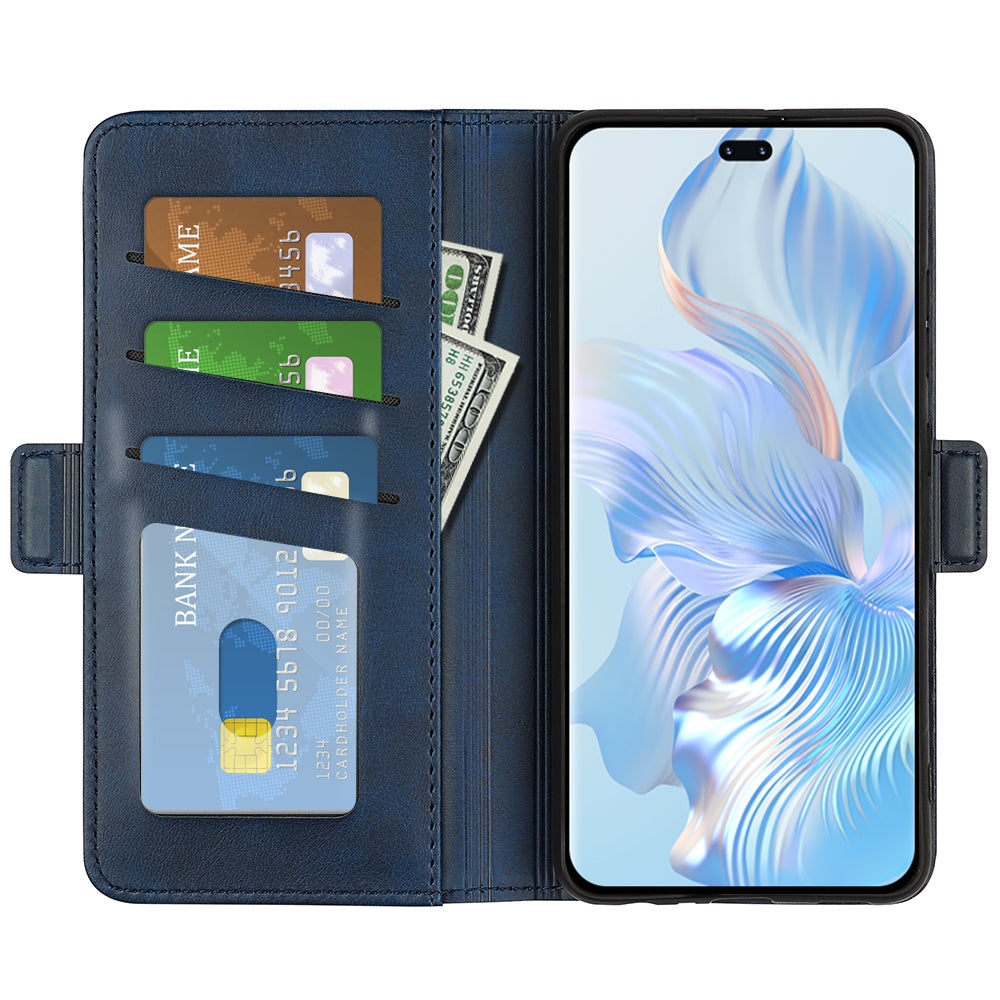 For Honor 80 Pro 5G Drop Protection Cell Phone Cover PU Leather Dual Magnetic Clasp Calf Texture Case Hands-free Stand Wallet