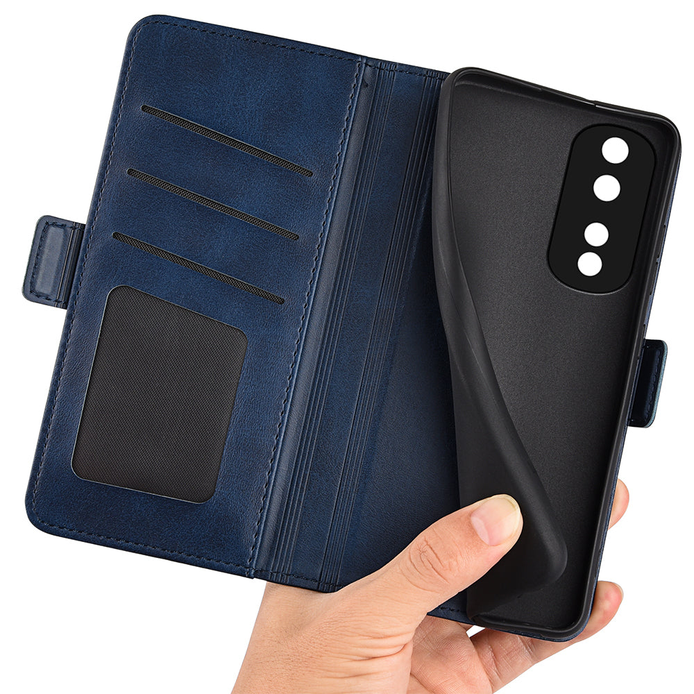 For Honor 80 Pro 5G Drop Protection Cell Phone Cover PU Leather Dual Magnetic Clasp Calf Texture Case Hands-free Stand Wallet