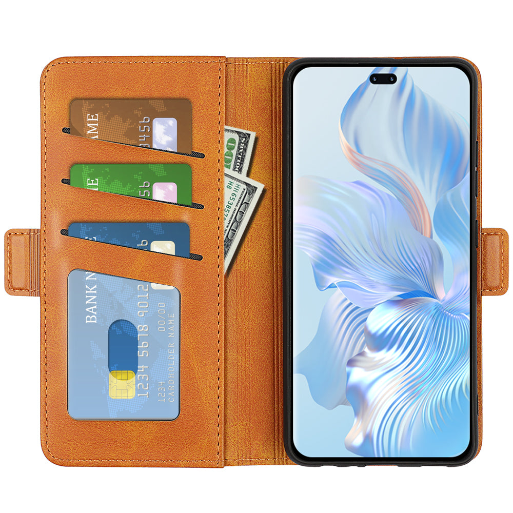 For Honor 80 Pro 5G Drop Protection Cell Phone Cover PU Leather Dual Magnetic Clasp Calf Texture Case Hands-free Stand Wallet