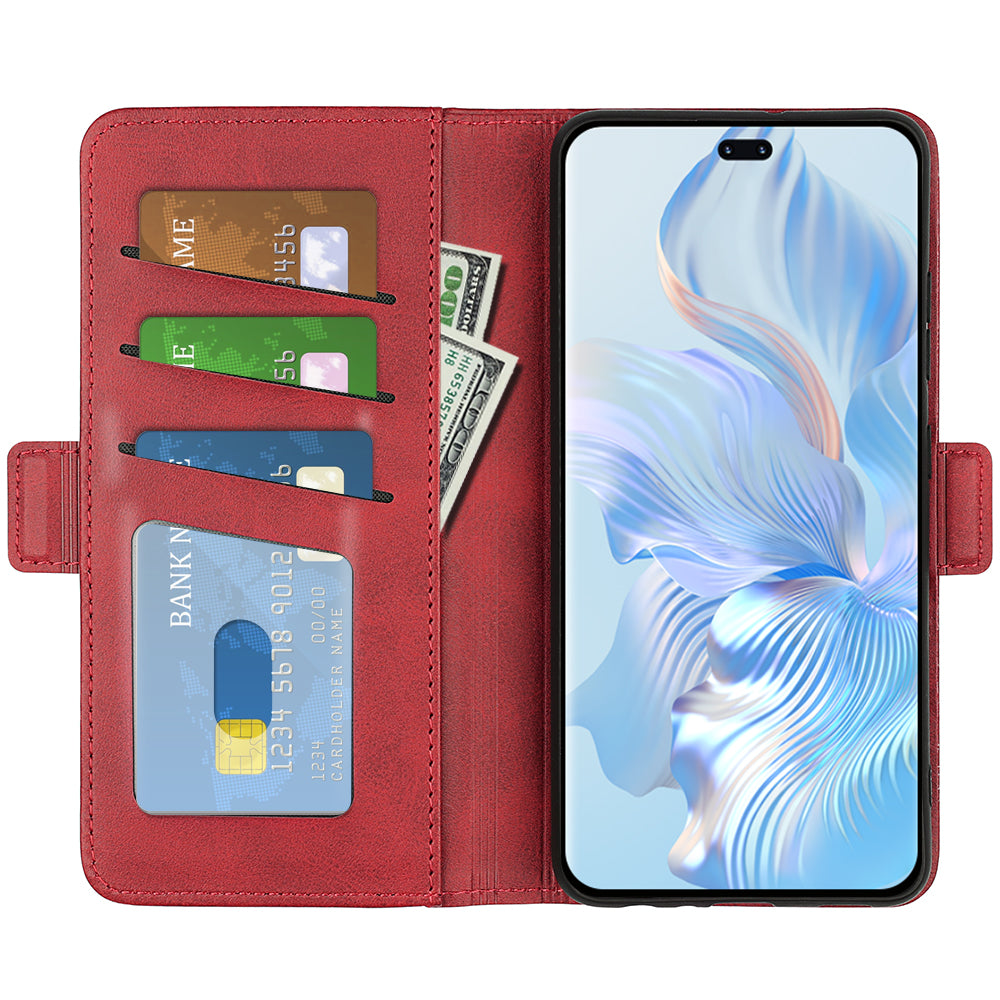 For Honor 80 Pro 5G Drop Protection Cell Phone Cover PU Leather Dual Magnetic Clasp Calf Texture Case Hands-free Stand Wallet