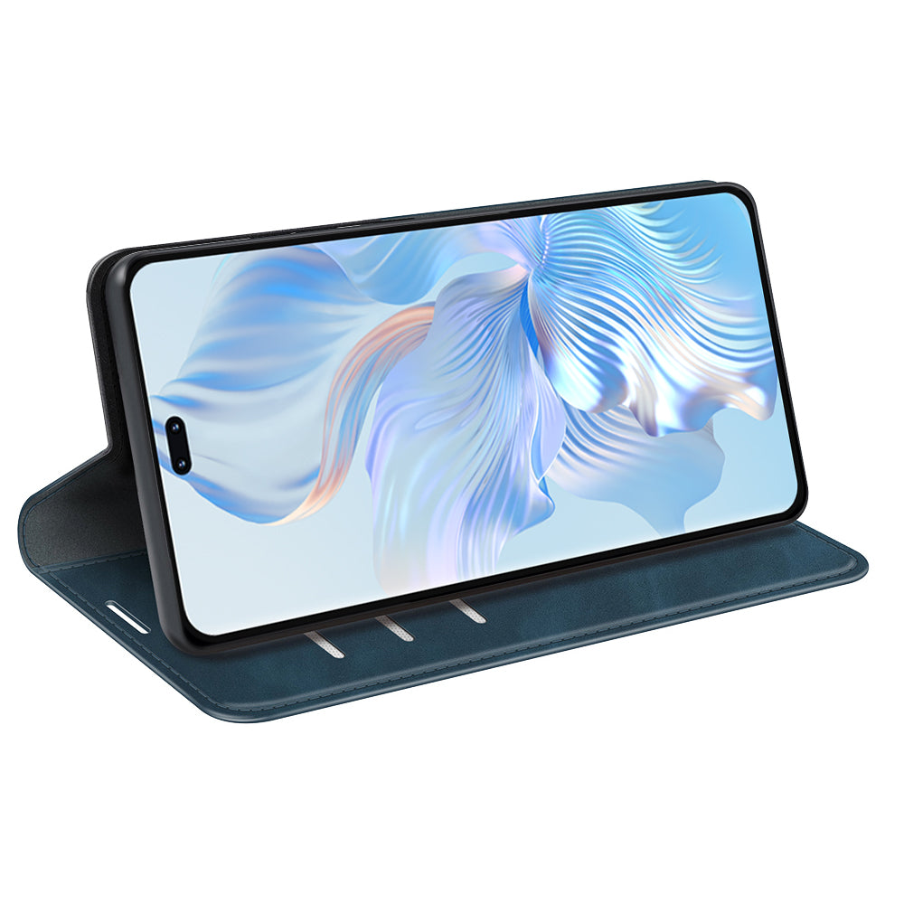 For Honor 80 Pro 5G Skin-touch Feeling Magnetic Auto-absorbed Wallet Case PU Leather Foldable Stand Flip Phone Cover