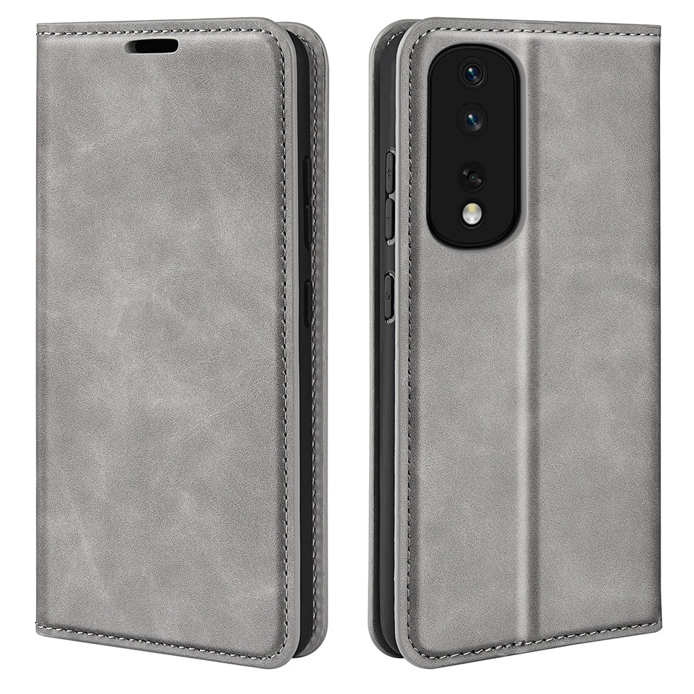 For Honor 80 Pro 5G Skin-touch Feeling Magnetic Auto-absorbed Wallet Case PU Leather Foldable Stand Flip Phone Cover