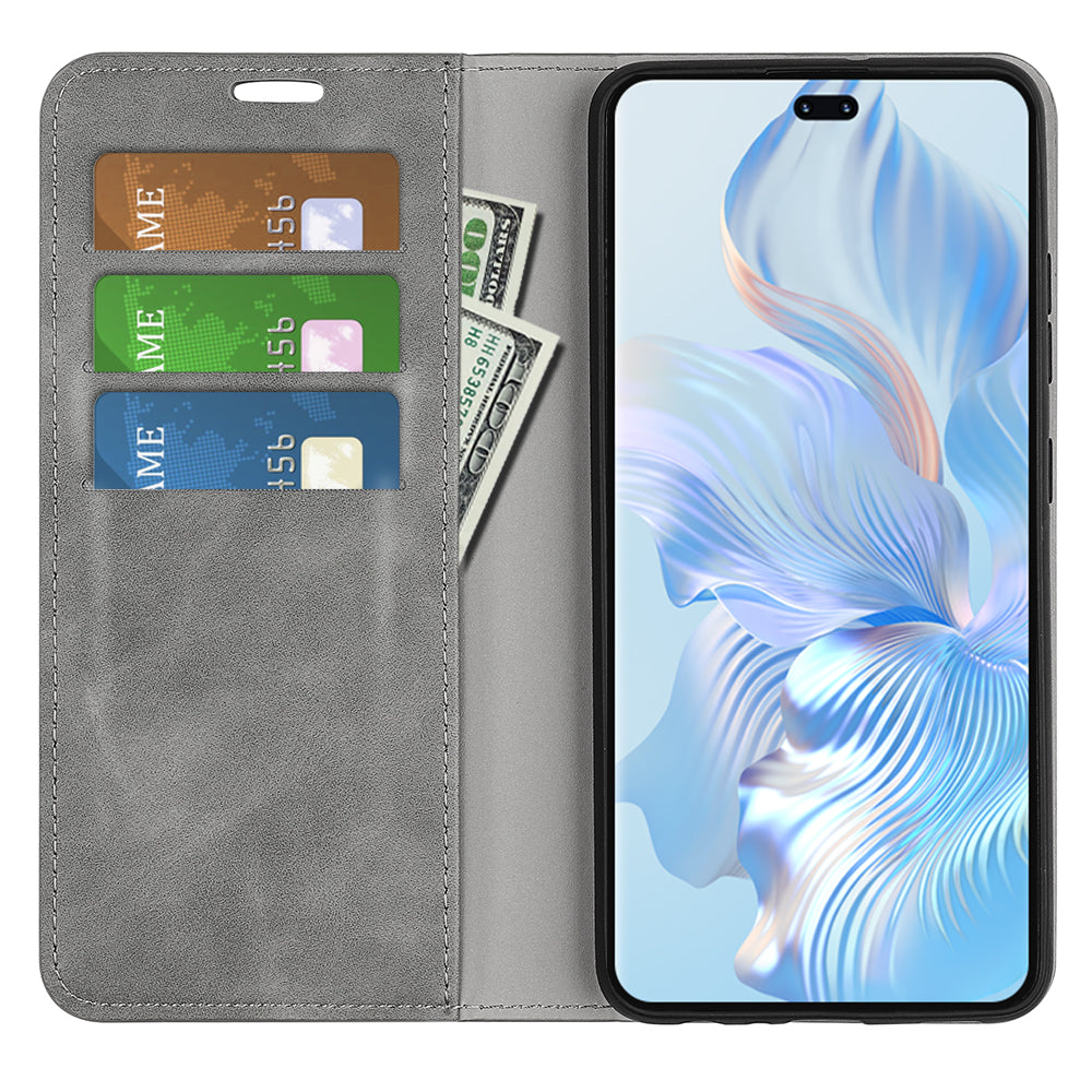 For Honor 80 Pro 5G Skin-touch Feeling Magnetic Auto-absorbed Wallet Case PU Leather Foldable Stand Flip Phone Cover
