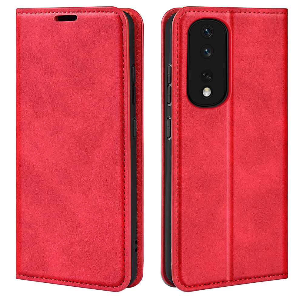 For Honor 80 Pro 5G Skin-touch Feeling Magnetic Auto-absorbed Wallet Case PU Leather Foldable Stand Flip Phone Cover