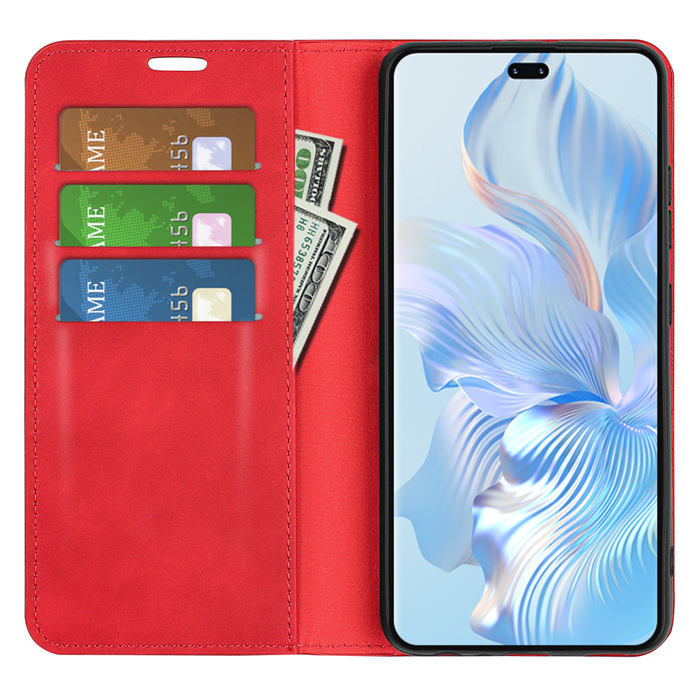 For Honor 80 Pro 5G Skin-touch Feeling Magnetic Auto-absorbed Wallet Case PU Leather Foldable Stand Flip Phone Cover