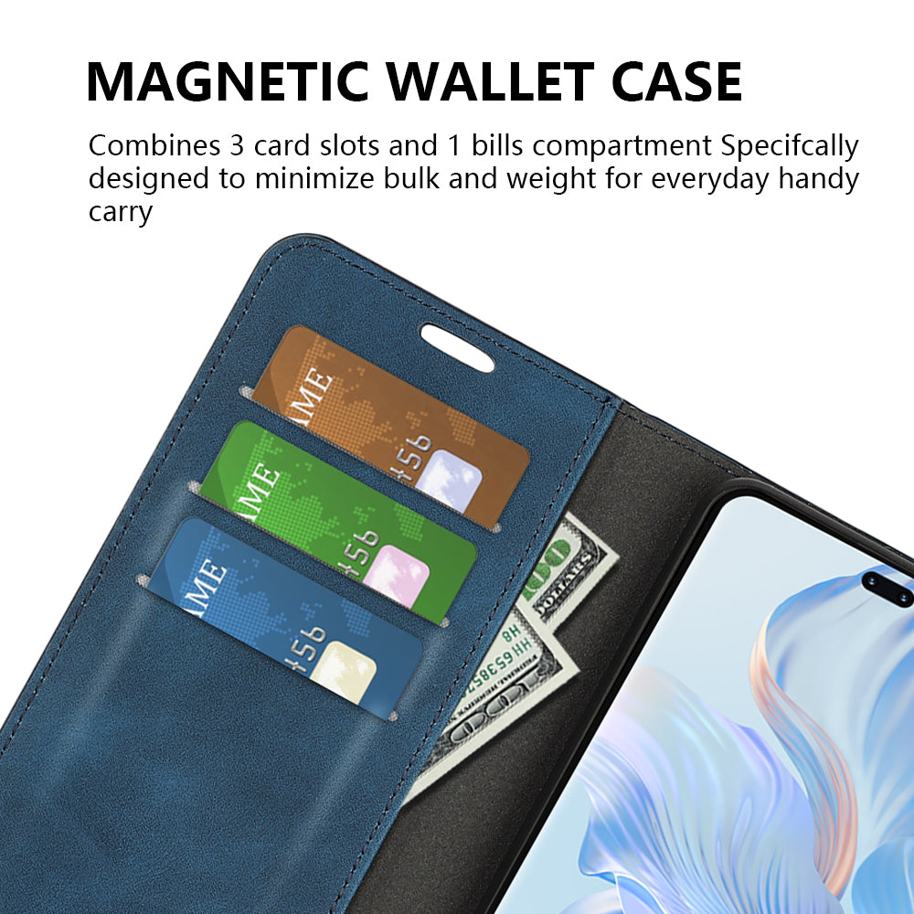 For Honor 80 Pro 5G Skin-touch Feeling Magnetic Auto-absorbed Wallet Case PU Leather Foldable Stand Flip Phone Cover