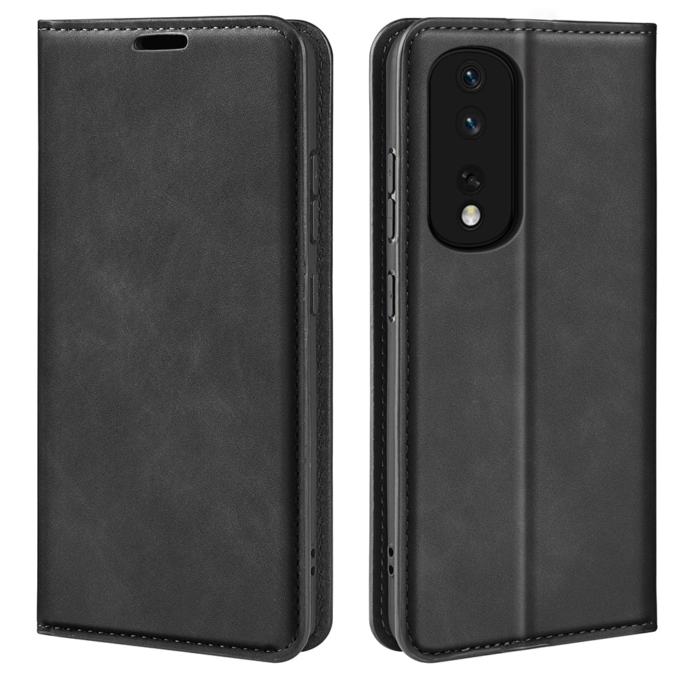 For Honor 80 Pro 5G Skin-touch Feeling Magnetic Auto-absorbed Wallet Case PU Leather Foldable Stand Flip Phone Cover