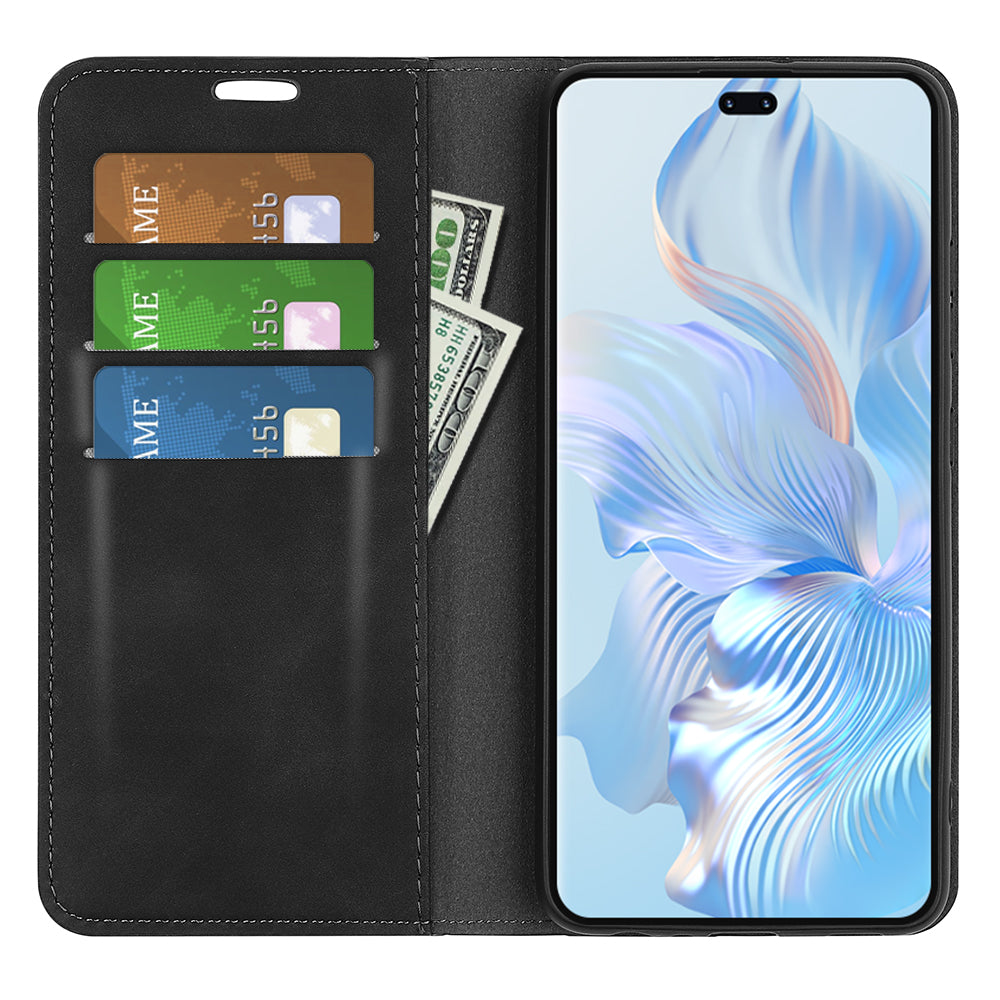 For Honor 80 Pro 5G Skin-touch Feeling Magnetic Auto-absorbed Wallet Case PU Leather Foldable Stand Flip Phone Cover