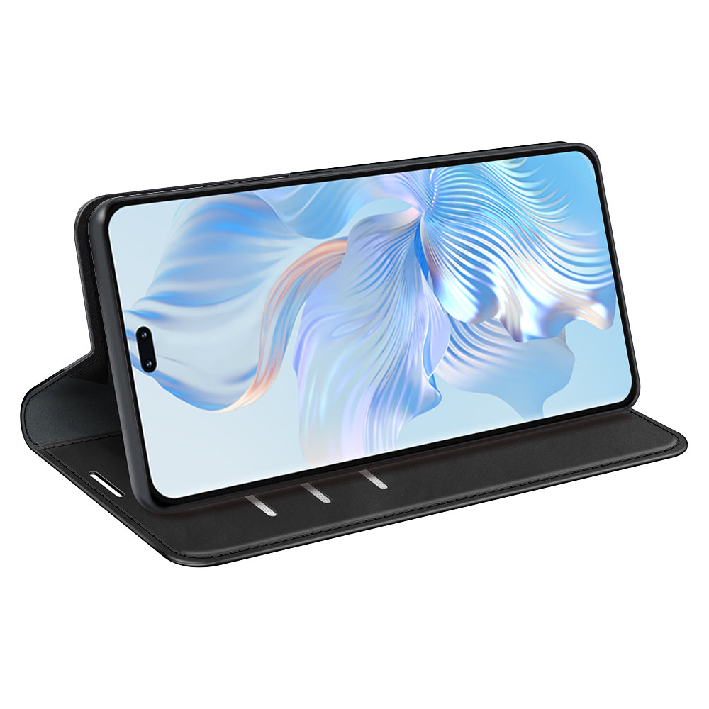 For Honor 80 Pro 5G Skin-touch Feeling Magnetic Auto-absorbed Wallet Case PU Leather Foldable Stand Flip Phone Cover