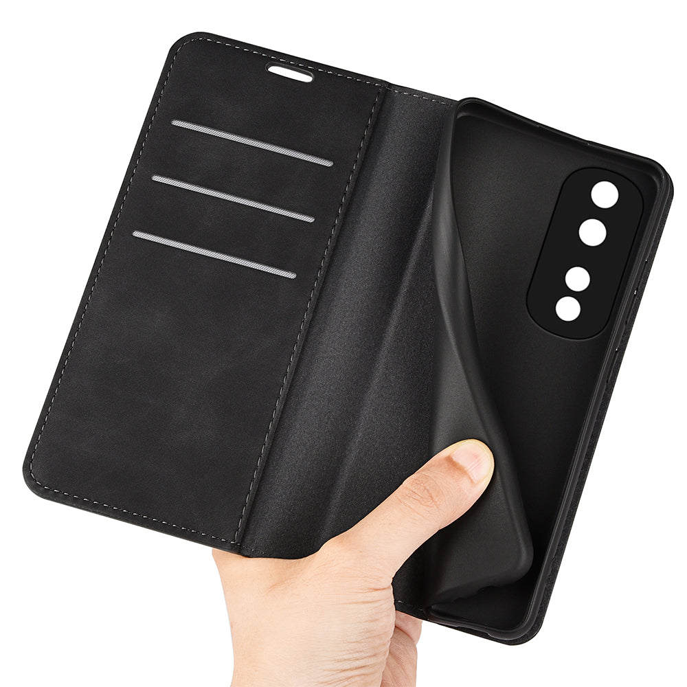 For Honor 80 Pro 5G Skin-touch Feeling Magnetic Auto-absorbed Wallet Case PU Leather Foldable Stand Flip Phone Cover