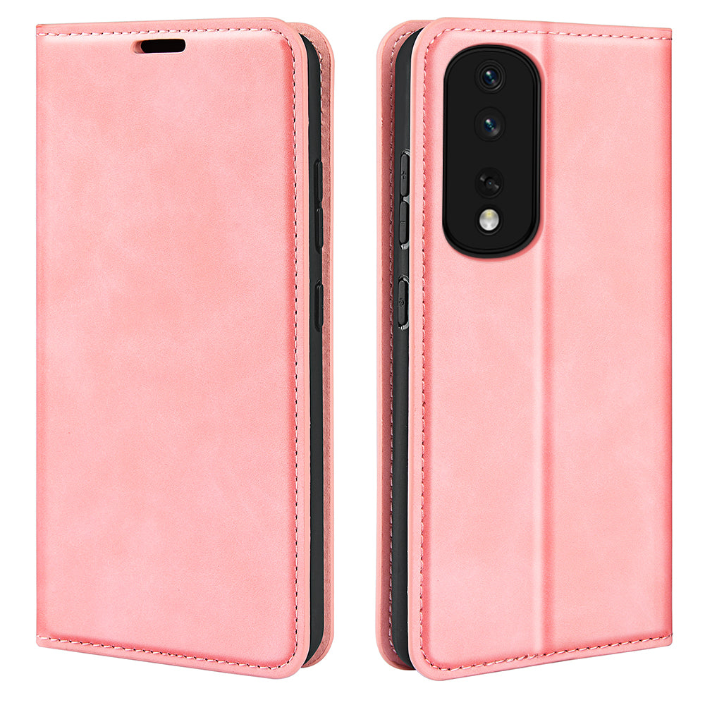 For Honor 80 Pro 5G Skin-touch Feeling Magnetic Auto-absorbed Wallet Case PU Leather Foldable Stand Flip Phone Cover