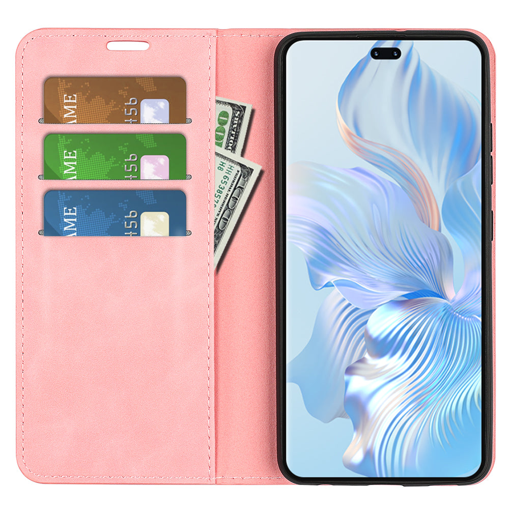 For Honor 80 Pro 5G Skin-touch Feeling Magnetic Auto-absorbed Wallet Case PU Leather Foldable Stand Flip Phone Cover