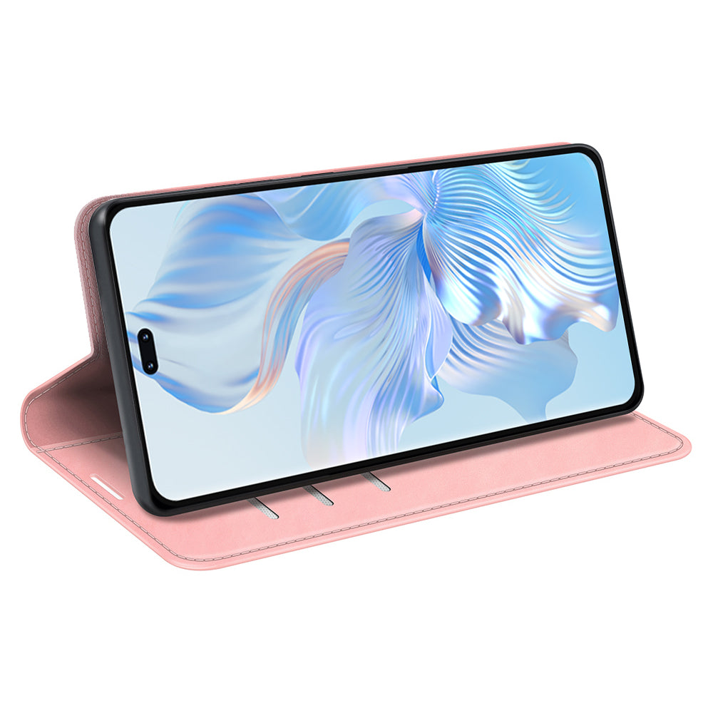 For Honor 80 Pro 5G Skin-touch Feeling Magnetic Auto-absorbed Wallet Case PU Leather Foldable Stand Flip Phone Cover