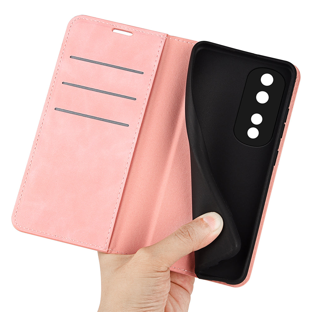For Honor 80 Pro 5G Skin-touch Feeling Magnetic Auto-absorbed Wallet Case PU Leather Foldable Stand Flip Phone Cover
