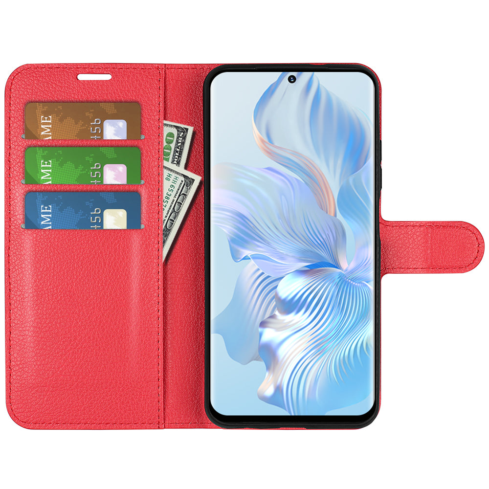For Honor 80 5G Litchi Texture PU Leather Stand Wallet Phone Cover Full Protection Flip Anti-scratch Phone Case