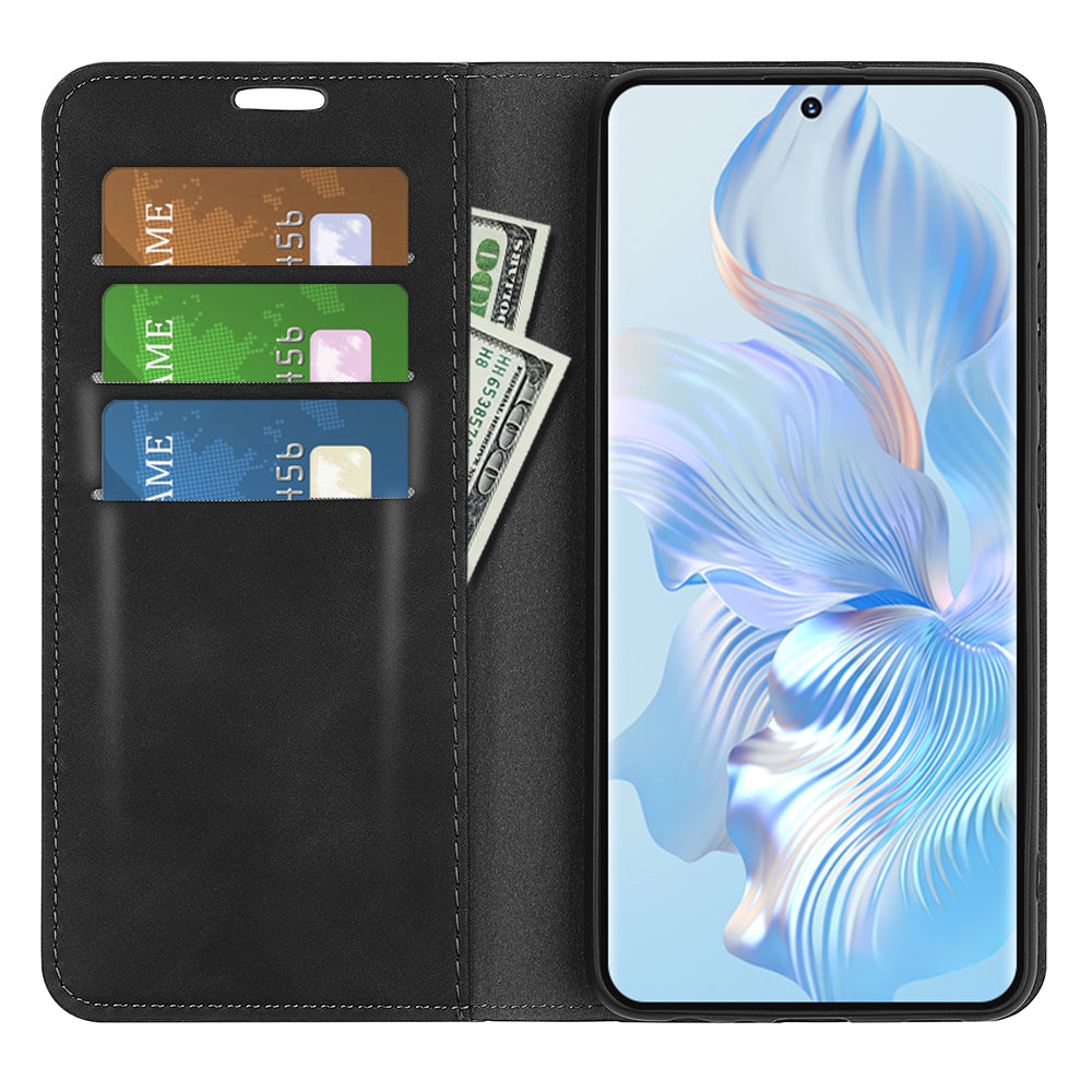 For Honor 80 5G Skin-touch Feeling Magnetic Auto-absorbed Wallet Case PU Leather Stand Flip Phone Cover