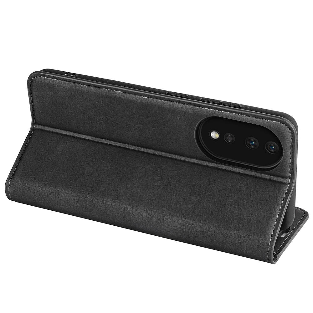 For Honor 80 5G Skin-touch Feeling Magnetic Auto-absorbed Wallet Case PU Leather Stand Flip Phone Cover