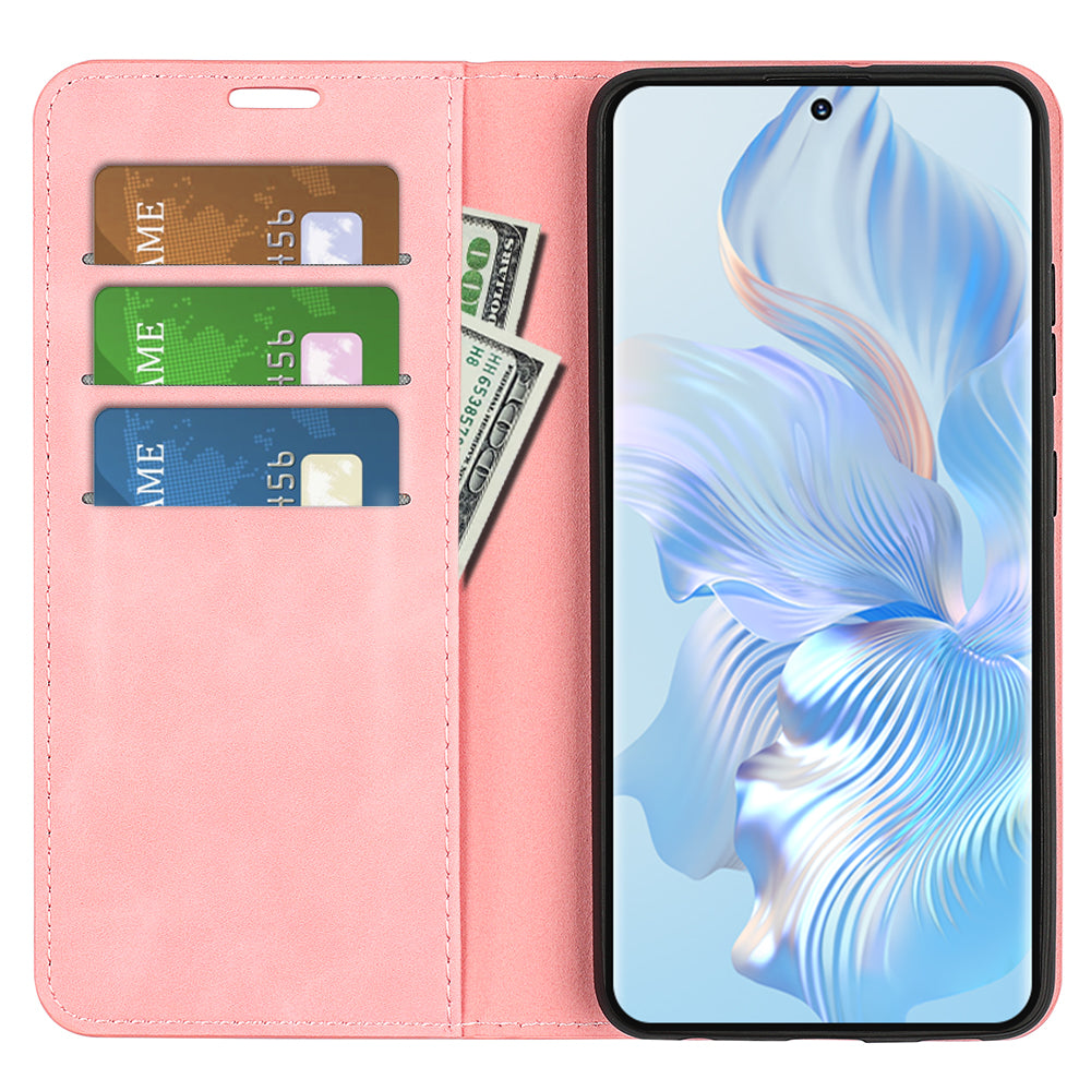 For Honor 80 5G Skin-touch Feeling Magnetic Auto-absorbed Wallet Case PU Leather Stand Flip Phone Cover