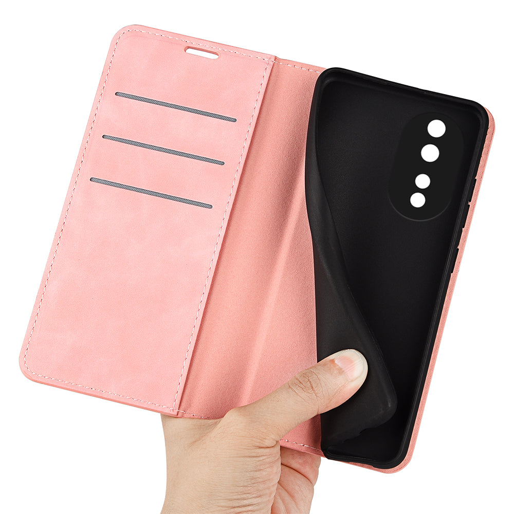 For Honor 80 5G Skin-touch Feeling Magnetic Auto-absorbed Wallet Case PU Leather Stand Flip Phone Cover