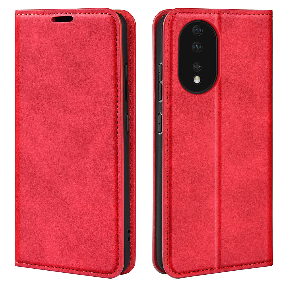 For Honor 80 5G Skin-touch Feeling Magnetic Auto-absorbed Wallet Case PU Leather Stand Flip Phone Cover