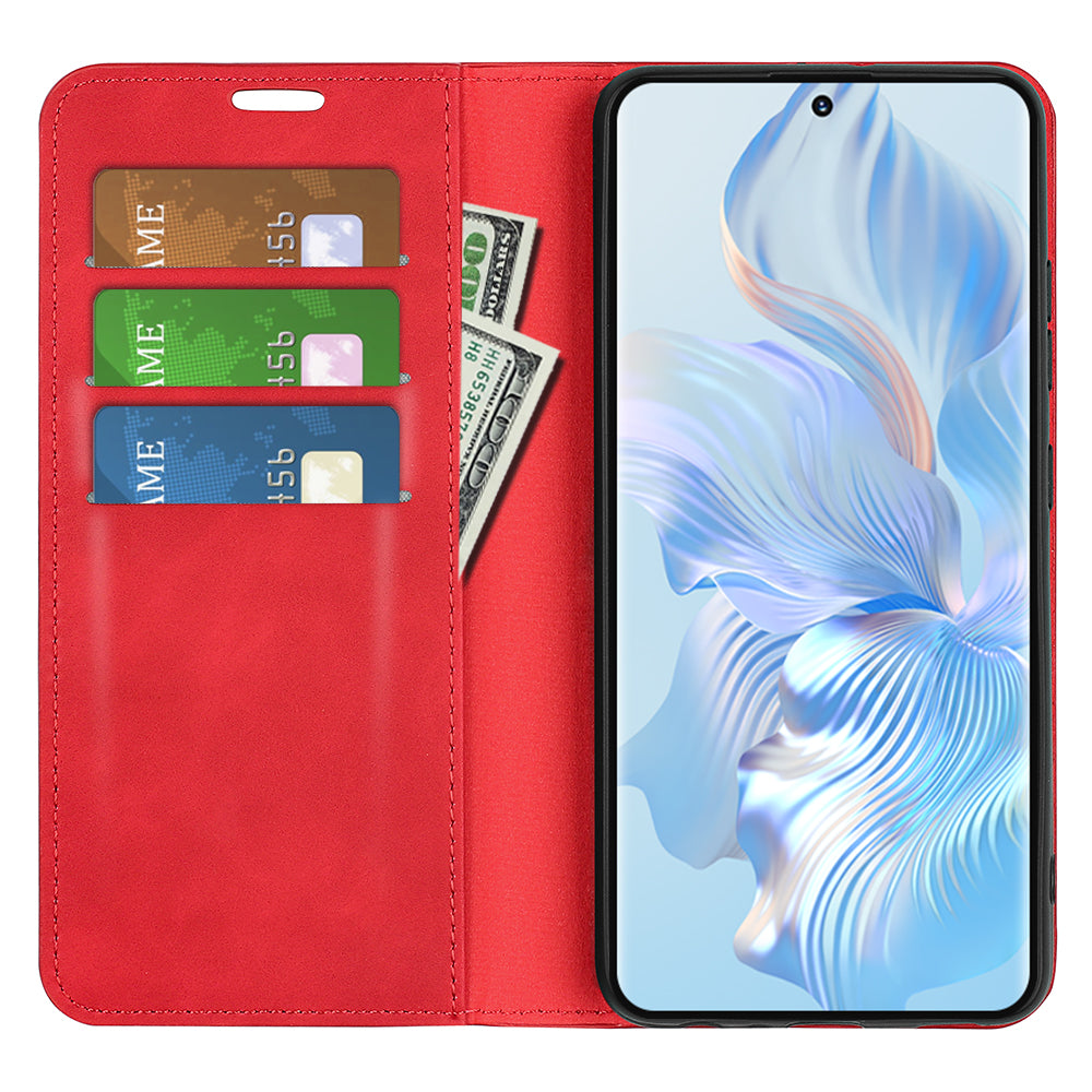 For Honor 80 5G Skin-touch Feeling Magnetic Auto-absorbed Wallet Case PU Leather Stand Flip Phone Cover