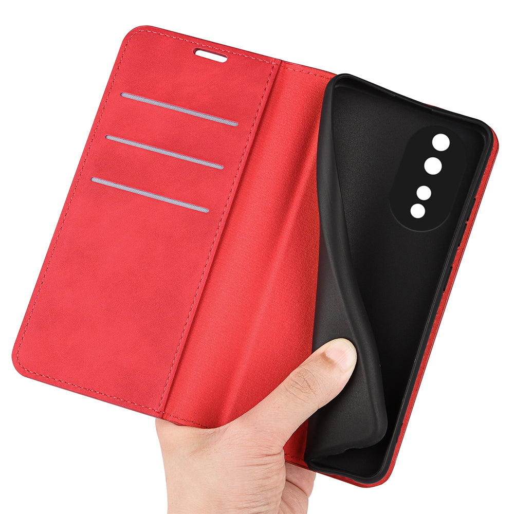For Honor 80 5G Skin-touch Feeling Magnetic Auto-absorbed Wallet Case PU Leather Stand Flip Phone Cover