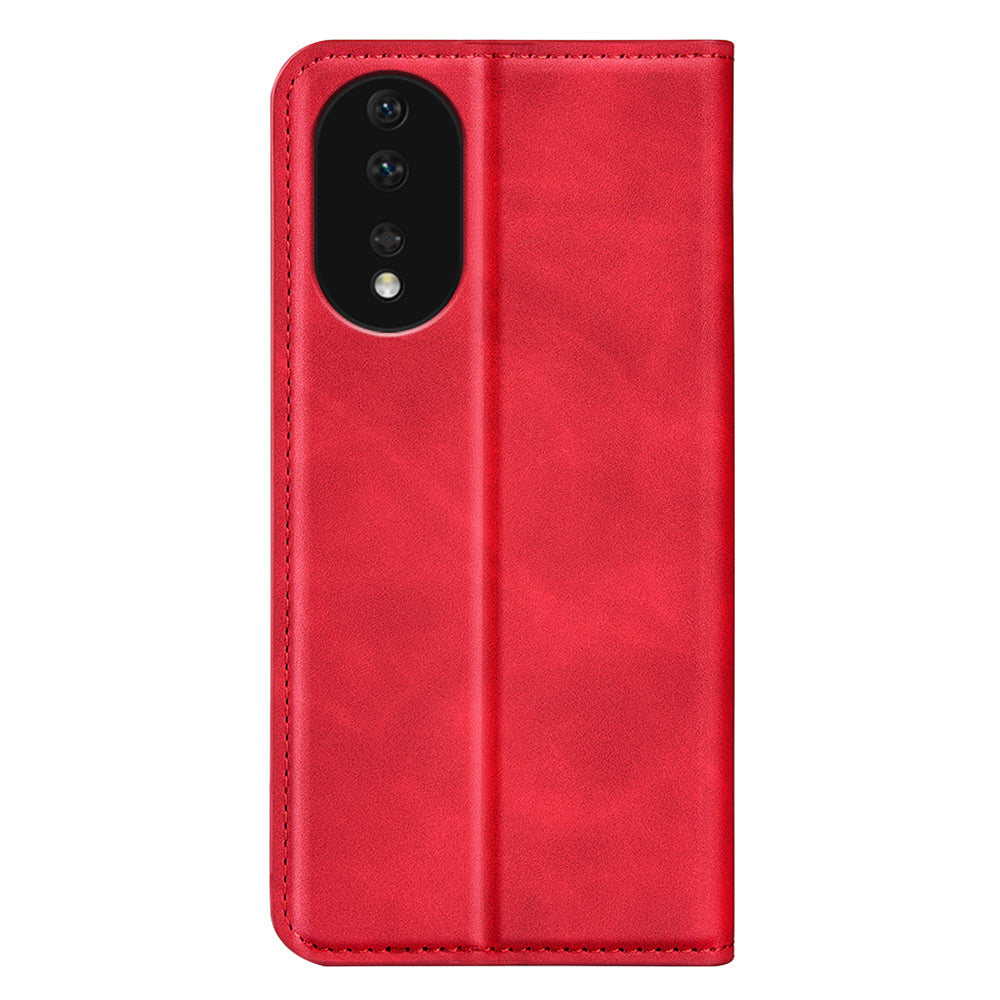 For Honor 80 5G Skin-touch Feeling Magnetic Auto-absorbed Wallet Case PU Leather Stand Flip Phone Cover