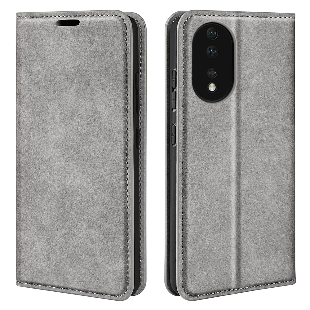 For Honor 80 5G Skin-touch Feeling Magnetic Auto-absorbed Wallet Case PU Leather Stand Flip Phone Cover