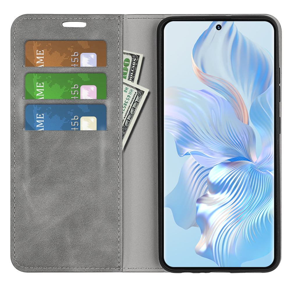 For Honor 80 5G Skin-touch Feeling Magnetic Auto-absorbed Wallet Case PU Leather Stand Flip Phone Cover