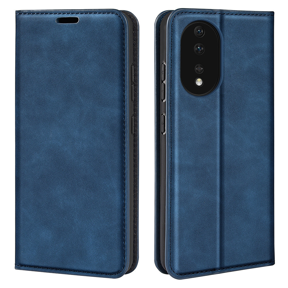For Honor 80 5G Skin-touch Feeling Magnetic Auto-absorbed Wallet Case PU Leather Stand Flip Phone Cover