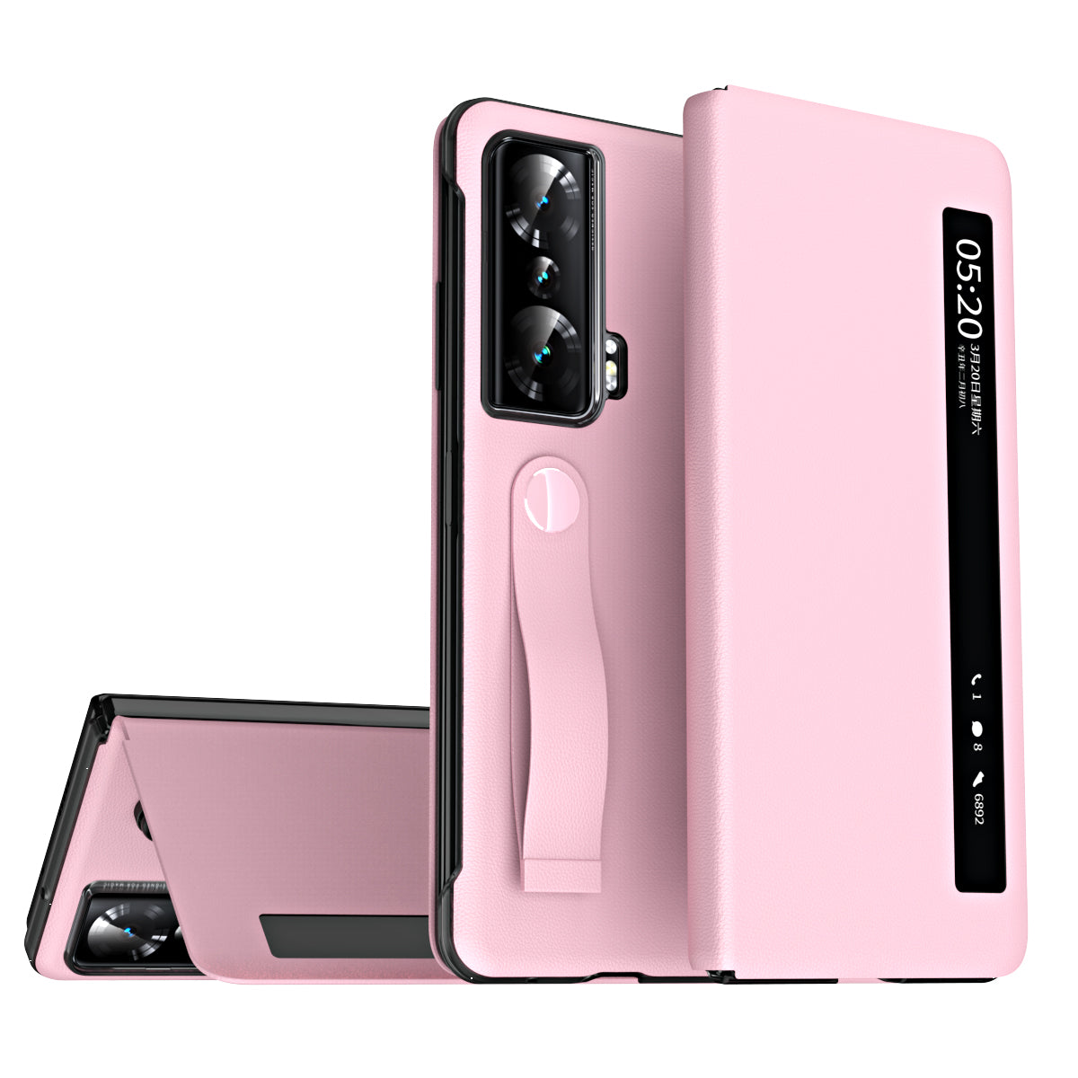 For Honor Magic Vs 5G View Window PU Leather+PC Flip Case Stand Cover with Portable Hand Grip Strap