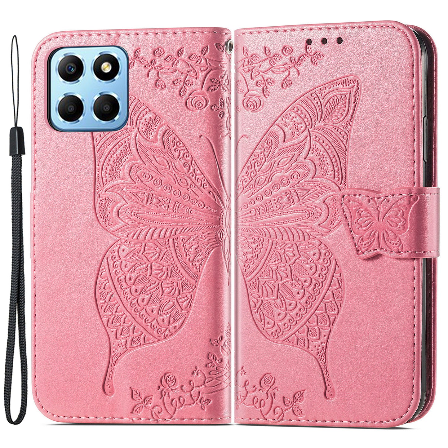 For Honor X8 5G PU Leather Protective Phone Case Imprinted Butterfly Pattern Shockproof Flip Phone Cover with Stand Wallet