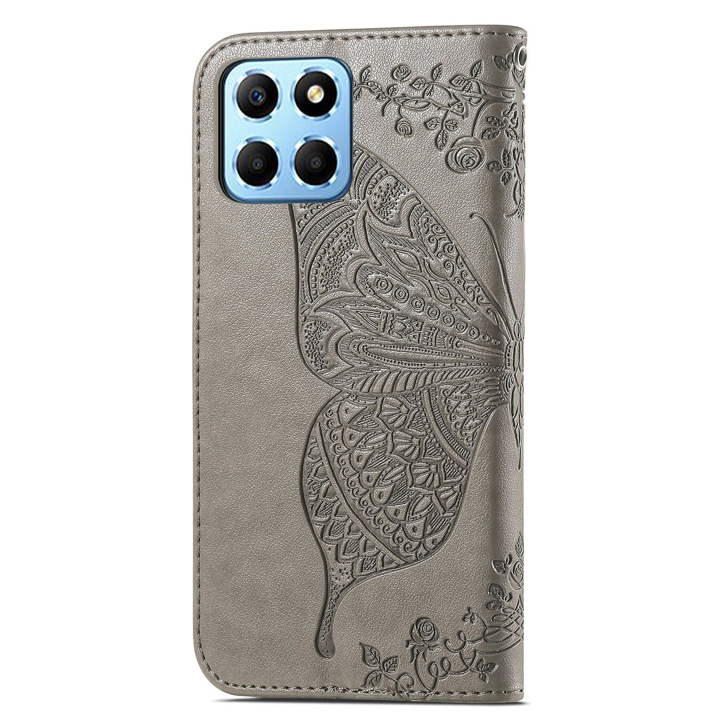 For Honor X8 5G PU Leather Protective Phone Case Imprinted Butterfly Pattern Shockproof Flip Phone Cover with Stand Wallet