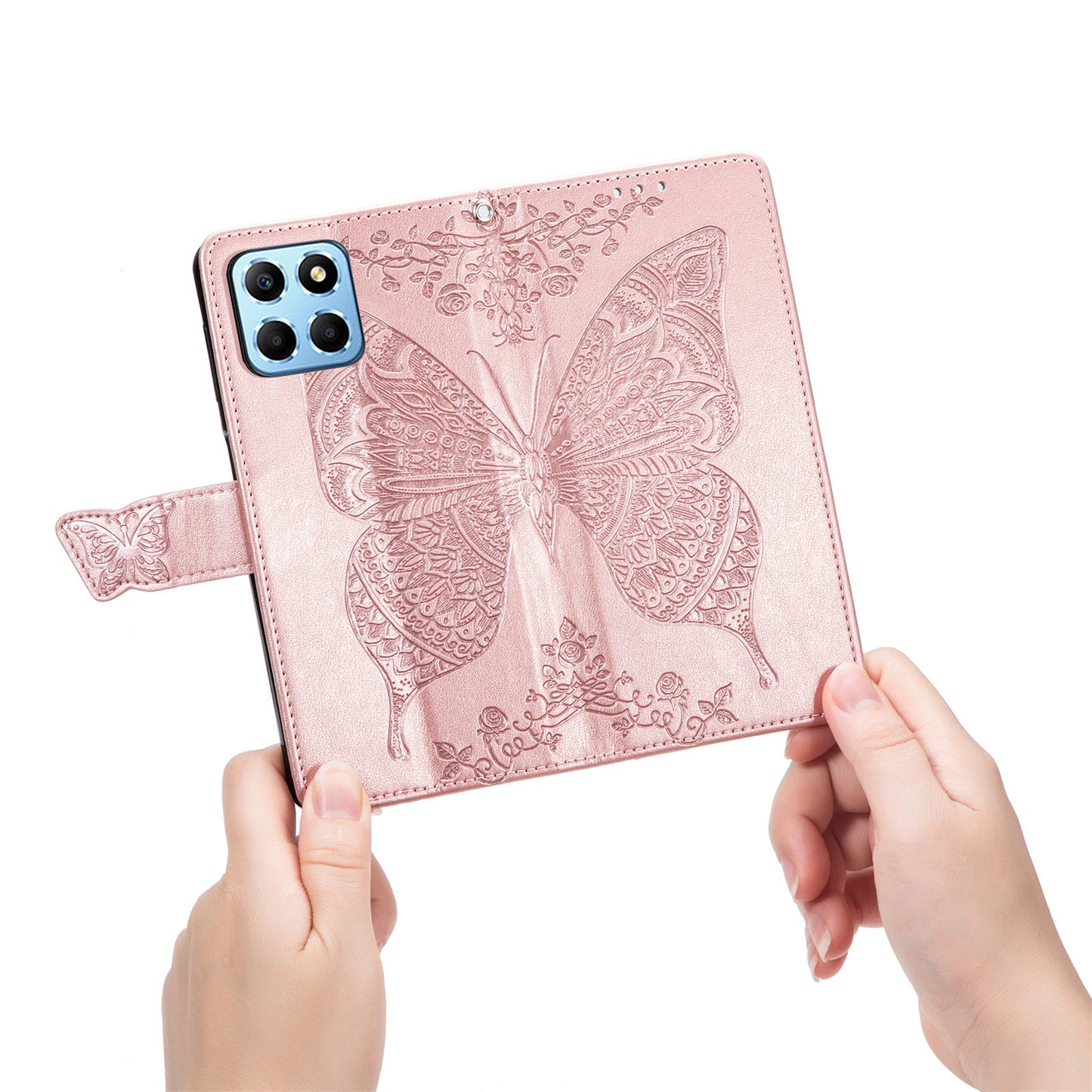 For Honor X8 5G PU Leather Protective Phone Case Imprinted Butterfly Pattern Shockproof Flip Phone Cover with Stand Wallet