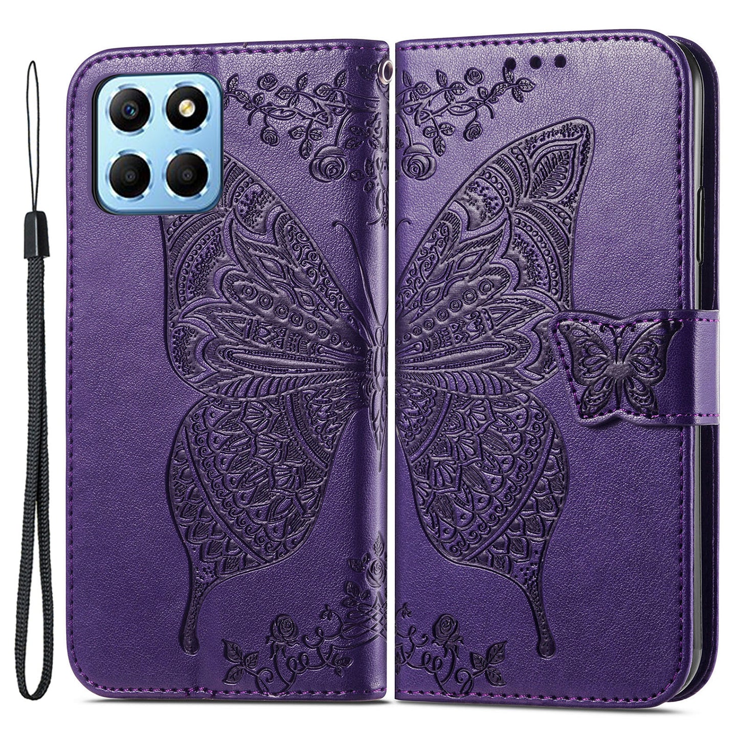 For Honor X8 5G PU Leather Protective Phone Case Imprinted Butterfly Pattern Shockproof Flip Phone Cover with Stand Wallet